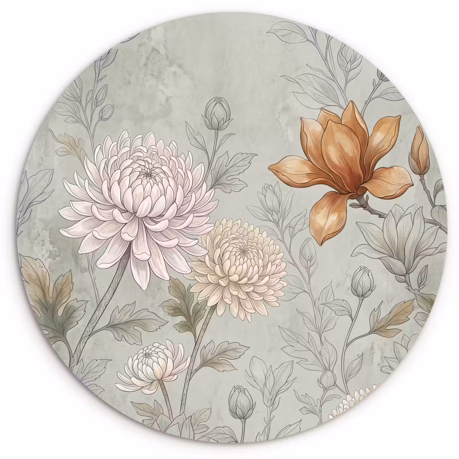 Muurcirkel - Illustratie - Bloemen - Groen — 1