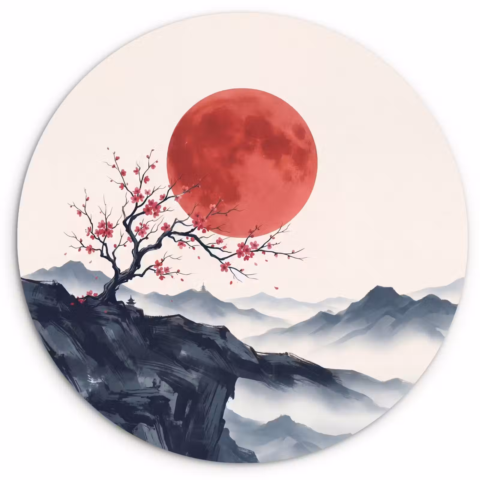 Muurcirkel - Kersenbloesem - Oosters - Rood — 1