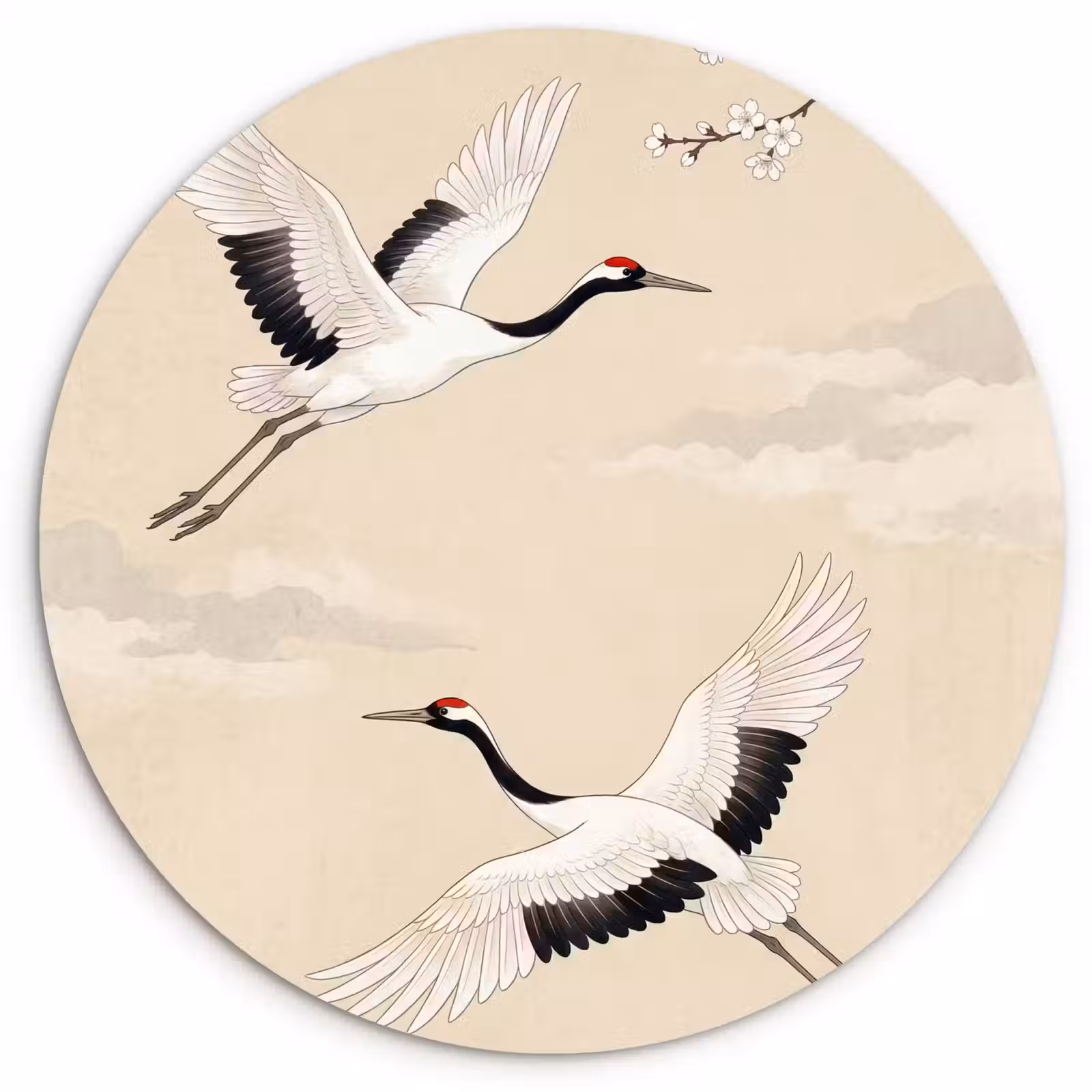 Muurcirkel - Kraanvogels - Bloesem - Beige — 1