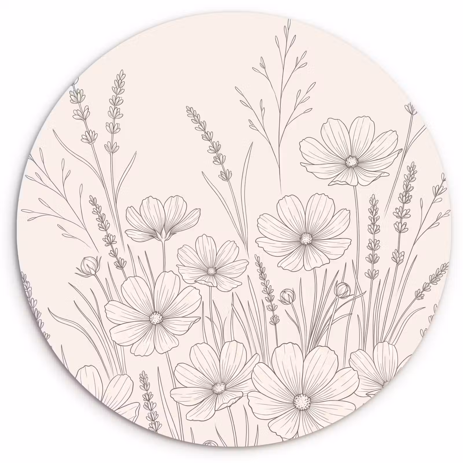 Muurcirkel - Minimalistisch - Modern - Bloemen - Beige — 1
