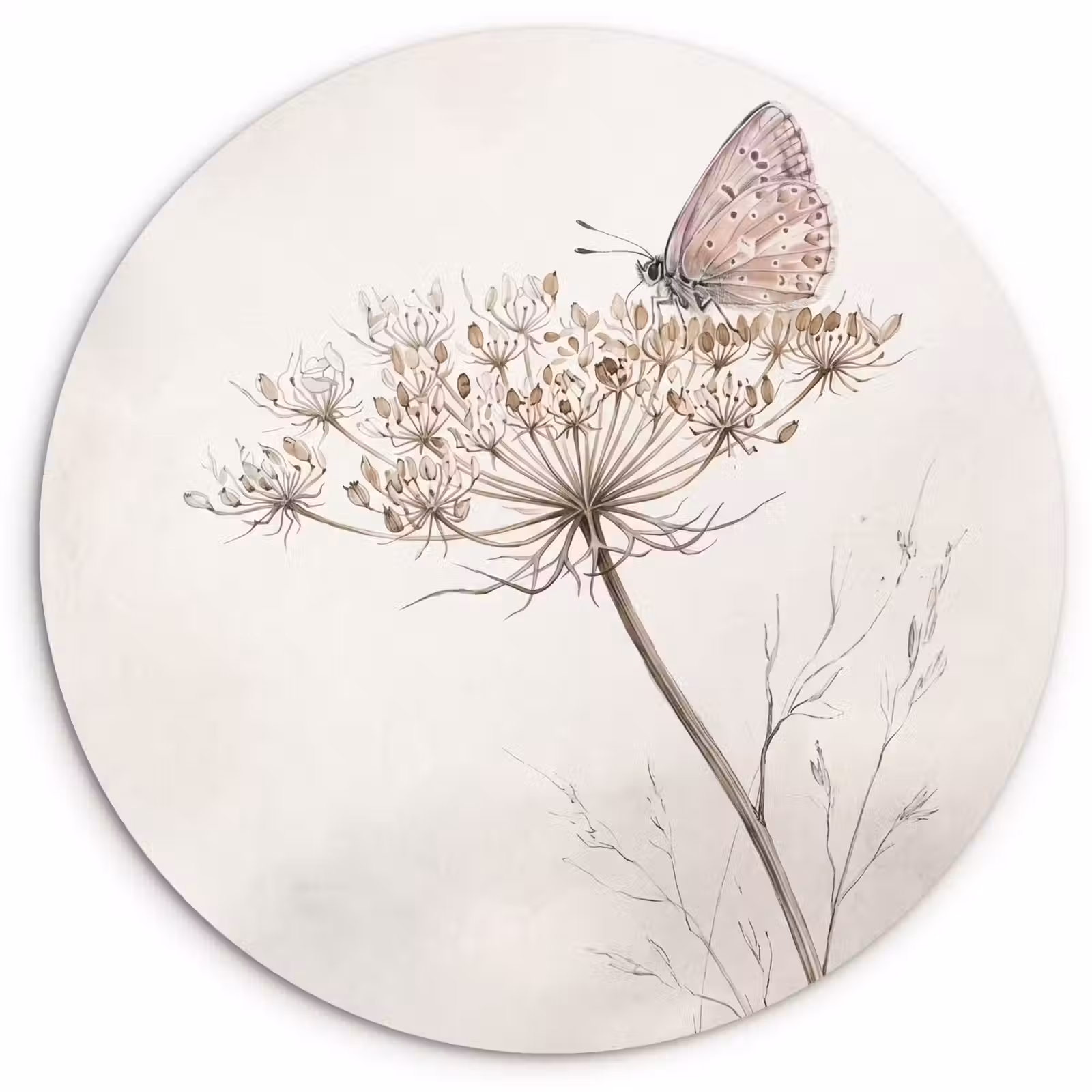 Muurcirkel - Vlinder - Bloem -Natuur - Beige — 1