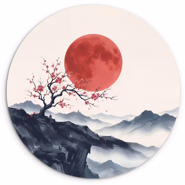 Muurcirkel - Kersenbloesem - Oosters - Rood — 1
