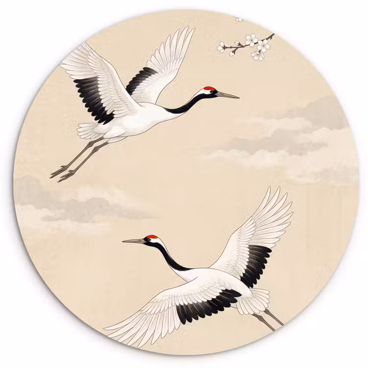 Muurcirkel - Kraanvogels - Bloesem - Beige — 1