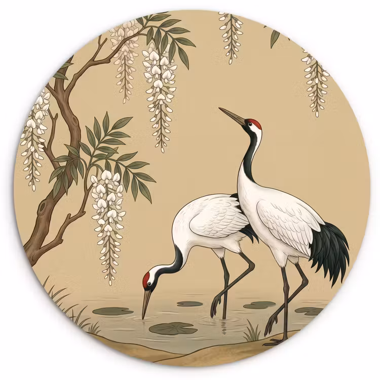 Muurcirkel - Kraanvogels - Water - Beige — 1