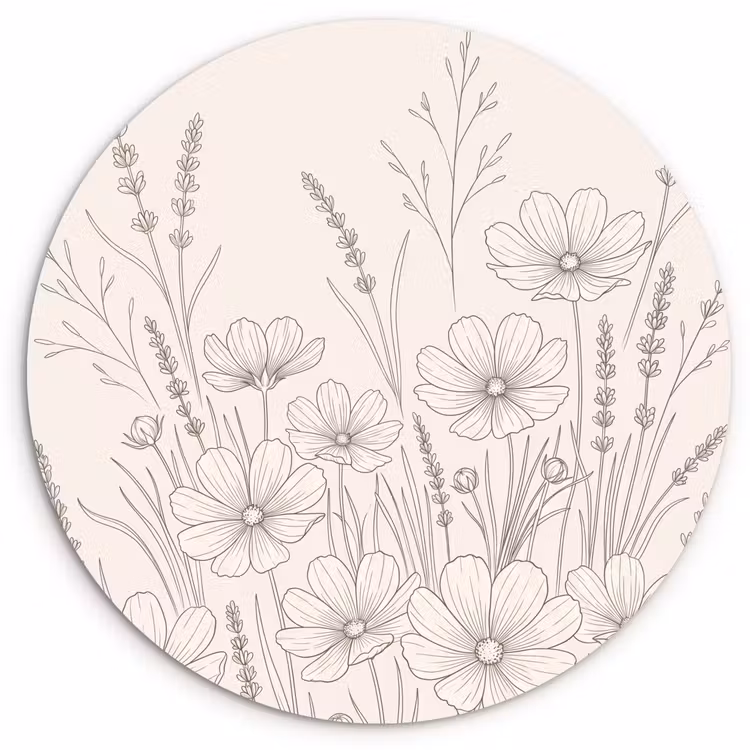 Muurcirkel - Minimalistisch - Modern - Bloemen - Beige — 1