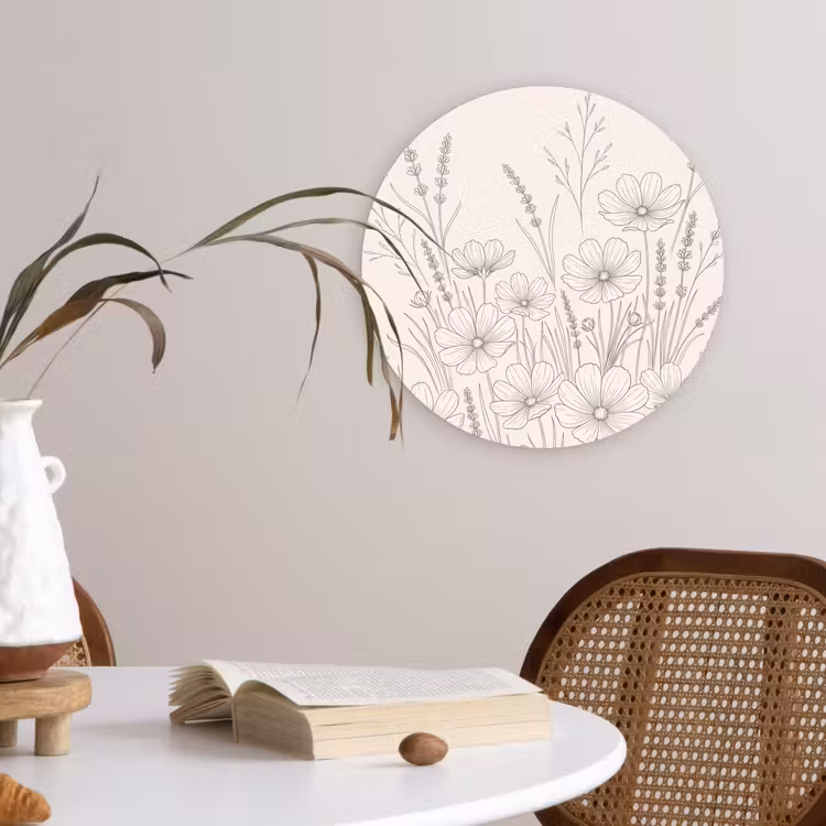 Muurcirkel - Minimalistisch - Modern - Bloemen - Beige — 4