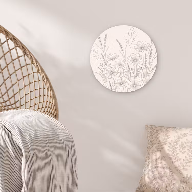 Muurcirkel - Minimalistisch - Modern - Bloemen - Beige — 5