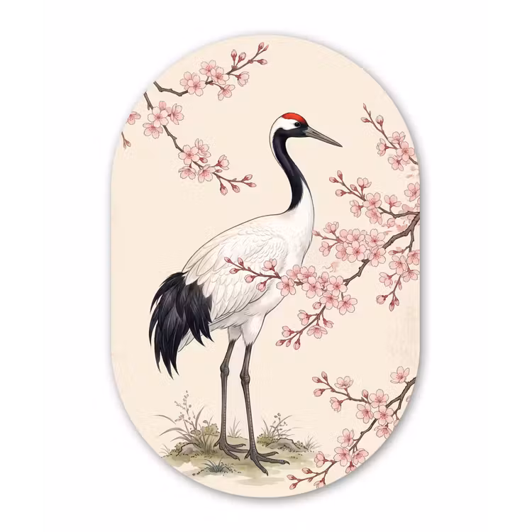 Muurovaal aluminium - Aziatisch - Kraanvogel - Beige — 1