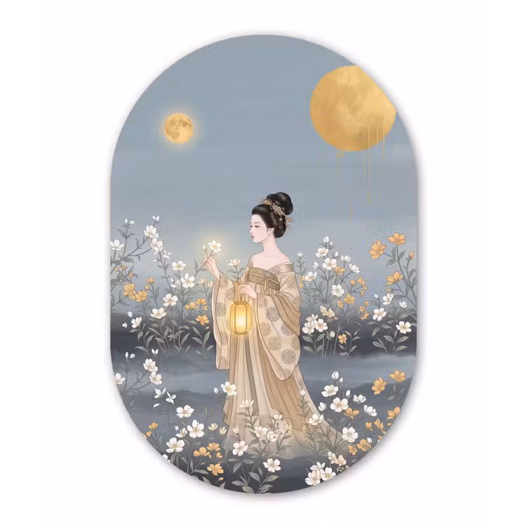 Muurovaal aluminium - Aziatisch - Vrouw - Kimono — 1