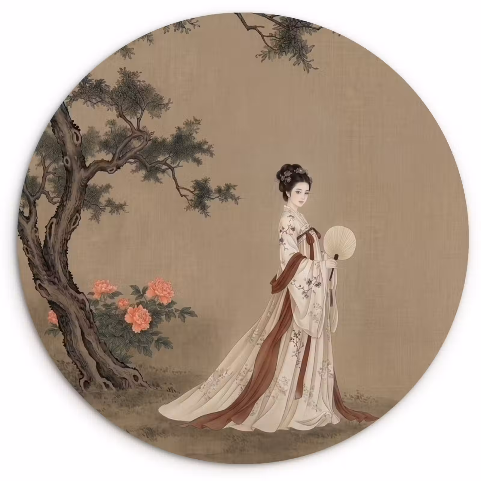 Muurcirkel - Vrouw - Azië - Kunst - Beige — 1