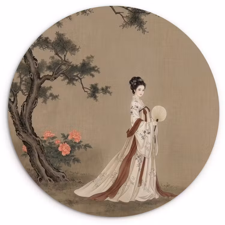 Muurcirkel - Vrouw - Azië - Kunst - Beige — 1