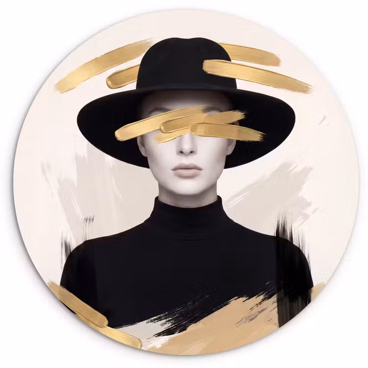 Muurcirkel - Vrouw - Portret - Modern - Goud - Kunst — 1