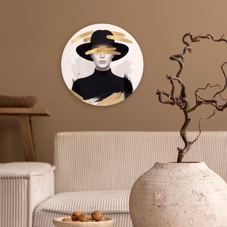Muurcirkel - Vrouw - Portret - Modern - Goud - Kunst — 2