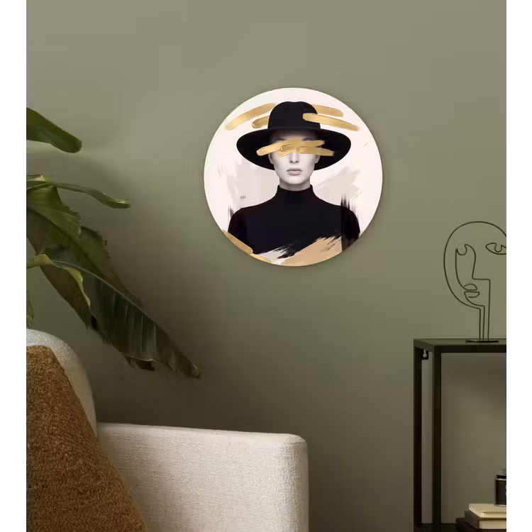 Muurcirkel - Vrouw - Portret - Modern - Goud - Kunst — 3