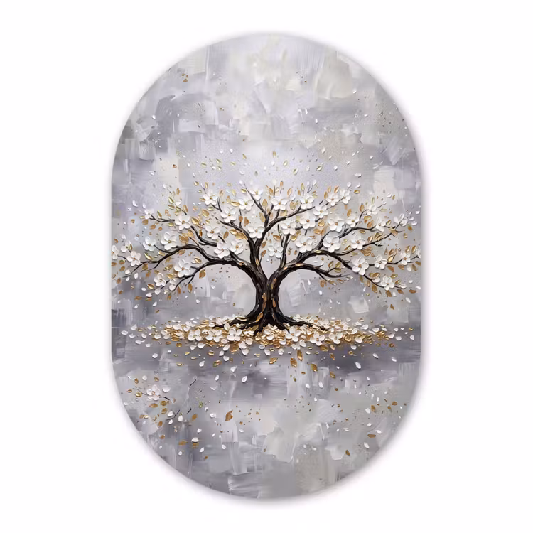 Muurovaal aluminium - Boom - Bloemen - Natuur - Abstract - Wit — 1