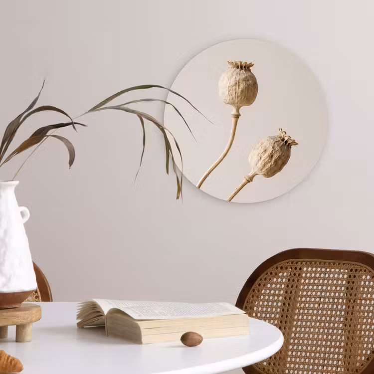 Muurcirkel - Papaverbollen - Droogbloemen - Minimalistisch - Beige - Rustig — 4