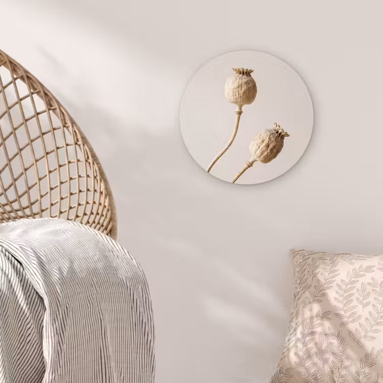 Muurcirkel - Papaverbollen - Droogbloemen - Minimalistisch - Beige - Rustig — 5