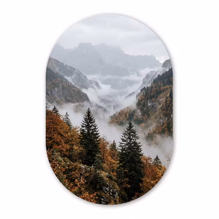 Muurovaal aluminium - Bergen - Vallei - Mist - Herfst - Natuur — 1