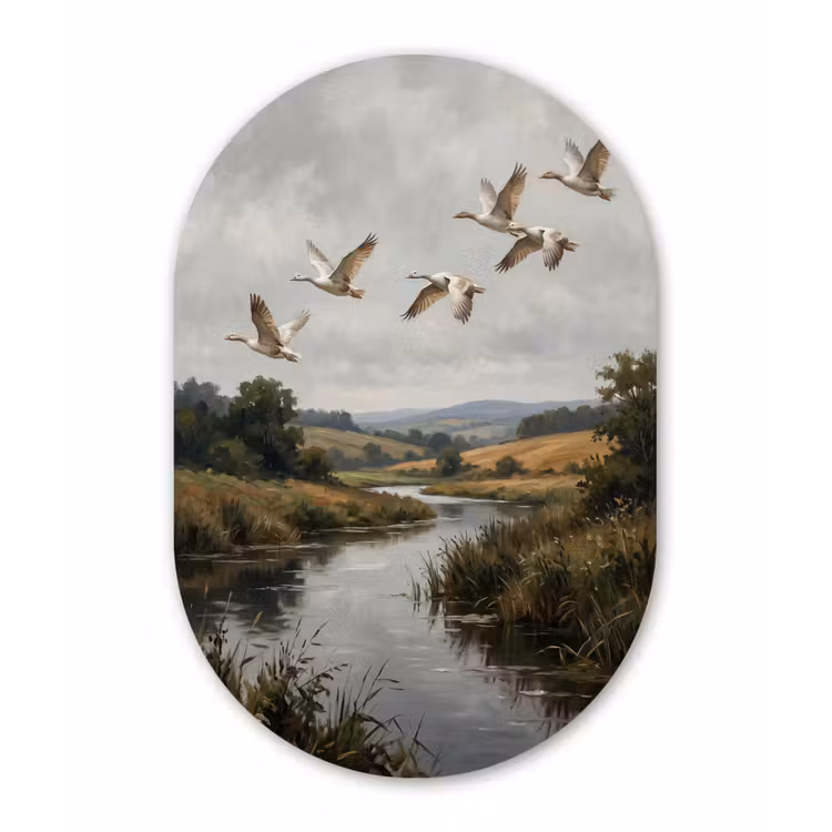 Muurovaal aluminium - Eenden - Rivier - Landschap - Vlucht - Nostalgisch — 1