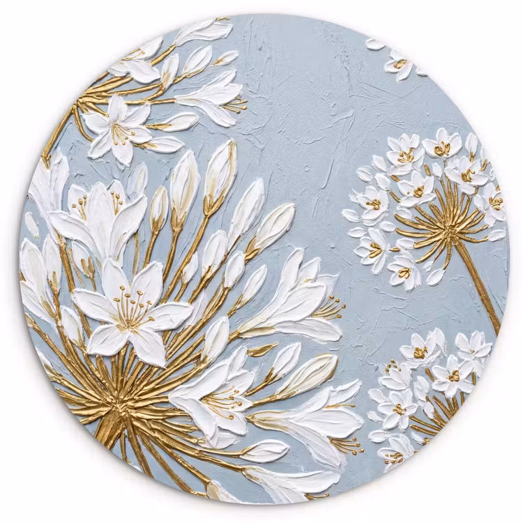 Muurcirkel - Illustratie - Bloemen - Blauw — 1
