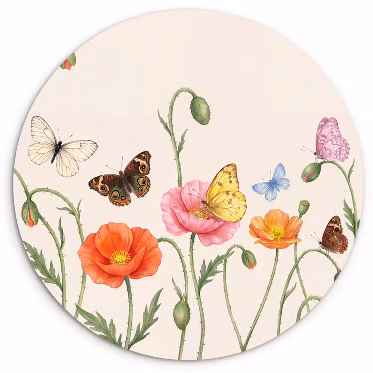 Muurcirkel - Vlinders - Klaprozen - Illustratie - Kleurrijk — 1