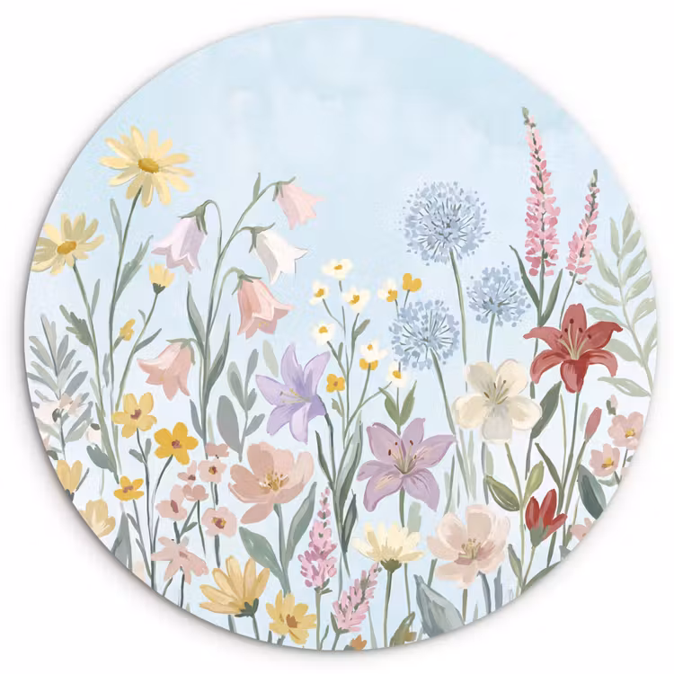 Muurcirkel - Weidebloemen - Illustratie - Kleurrijk — 1