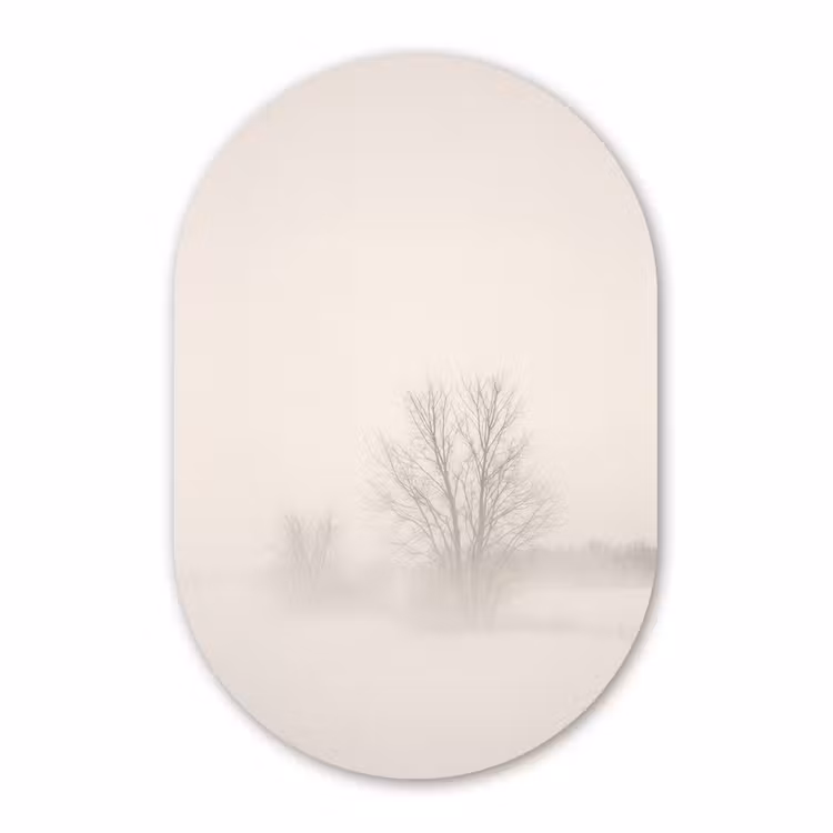 Muurovaal aluminium - Boom - Mist - Sneeuw - Winter - Minimalistisch — 1