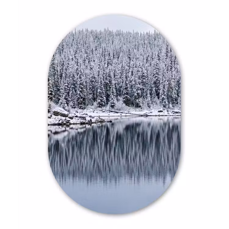 Muurovaal aluminium - Bos - Reflectie - Meer - Winter - Serene — 1