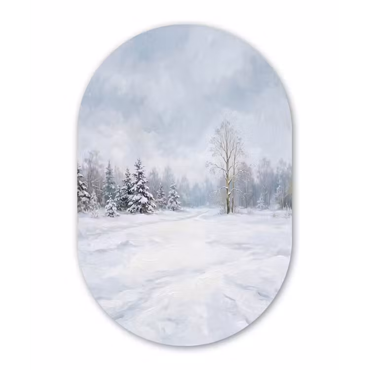 Muurovaal aluminium - Bospad - Dennen - Sneeuw - Winter - Rustgevend — 1