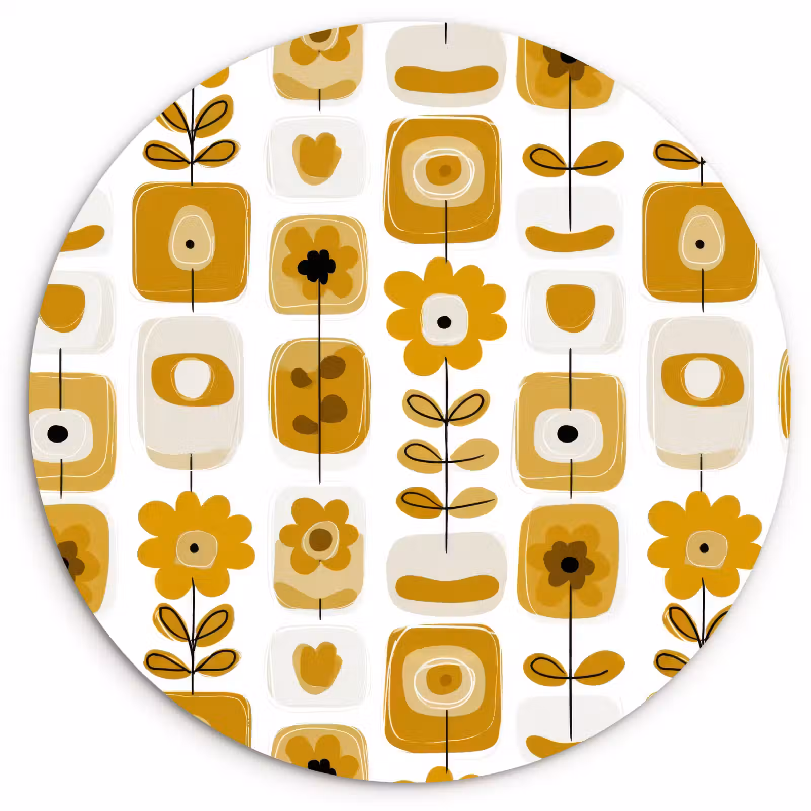 Muurcirkel - Retro - Abstract - Bloemen - Okergeel — 1