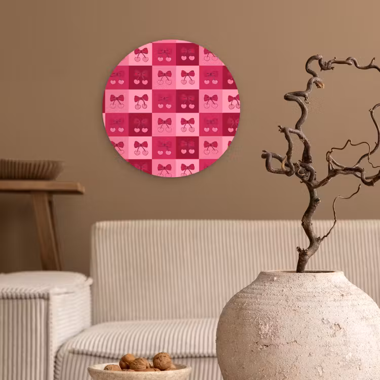 Muurcirkel - Kersen - Strikjes - Speels - Roze - Bordeaux — 2