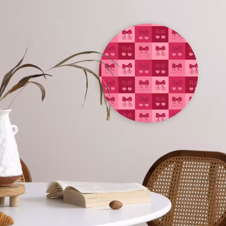 Muurcirkel - Kersen - Strikjes - Speels - Roze - Bordeaux — 4