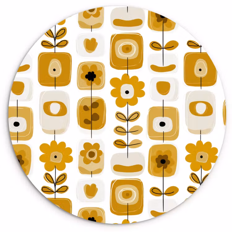 Muurcirkel - Retro - Abstract - Bloemen - Okergeel — 1
