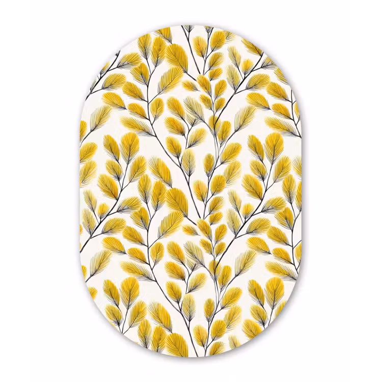 Muurovaal aluminium - Bladeren - Botanisch - Elegant - Geel - Zwart — 1