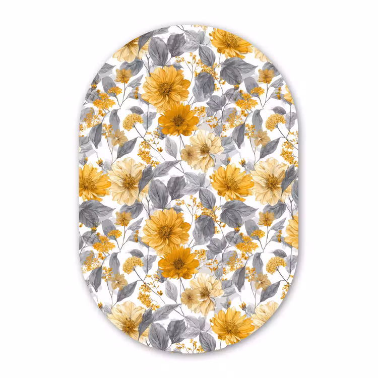 Muurovaal aluminium - Bloemen - Botanisch - Elegant - Okergeel - Grijs — 1