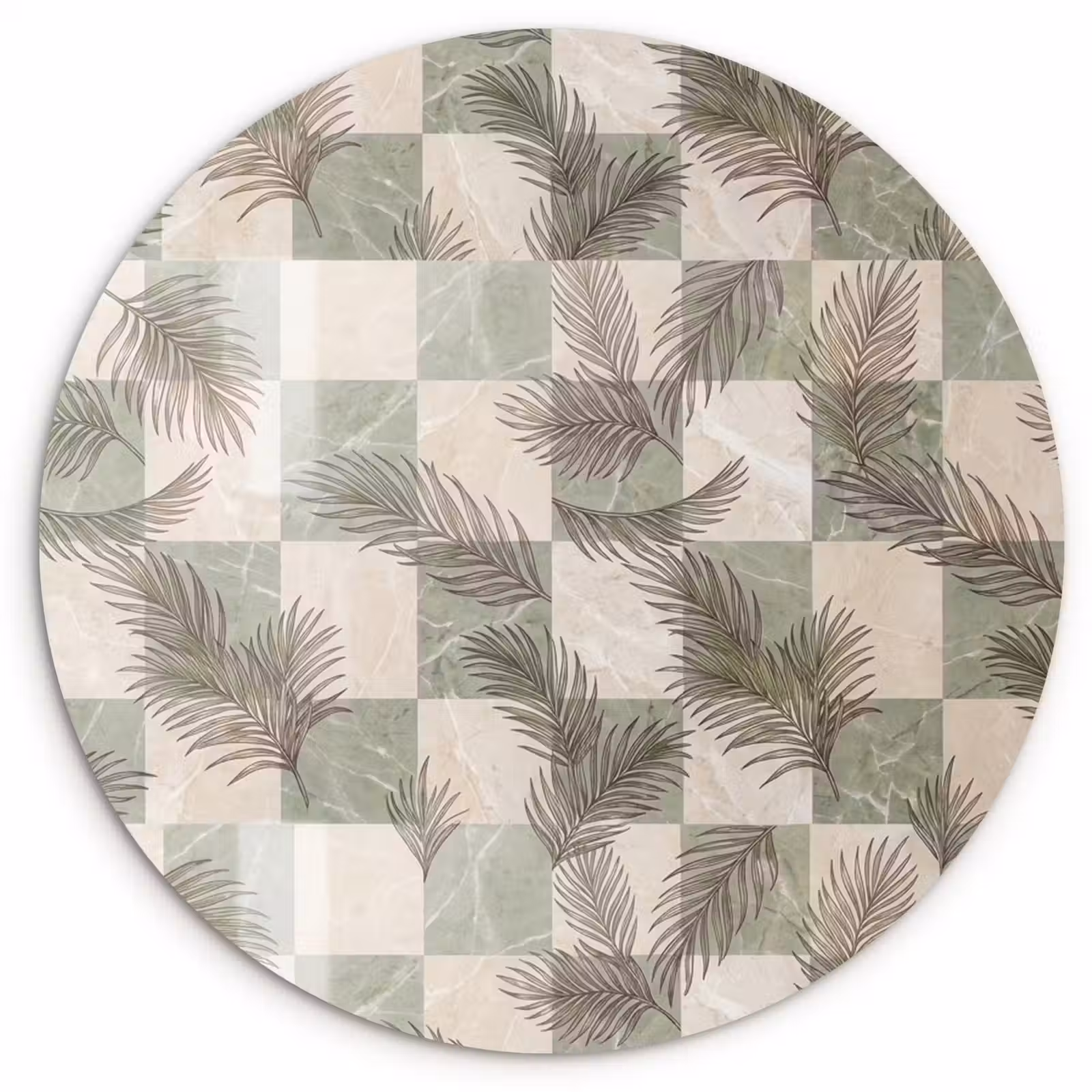 Muurcirkel - Planten - Bladeren - Marmer - Modern - Groen — 1