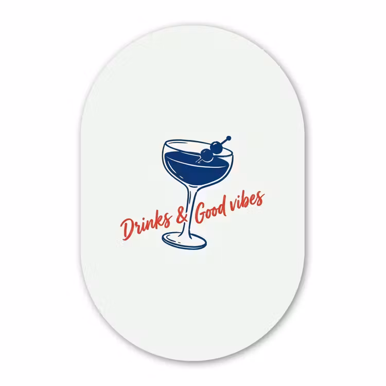 Muurovaal aluminium - Cocktail - Glas - Illustratie - Blauw - Wit — 1