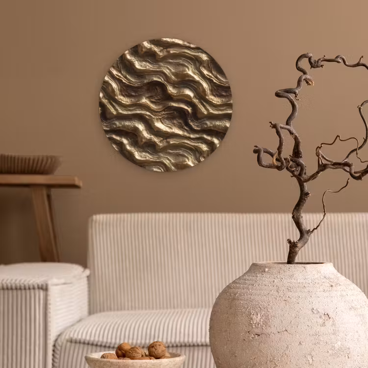 Muurcirkel - Reliëf - Golven - Abstract - Bronsgoud — 2