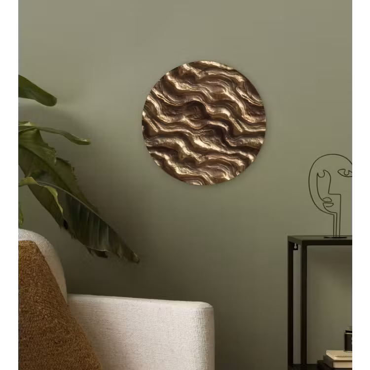 Muurcirkel - Reliëf - Golven - Abstract - Bronsgoud — 3