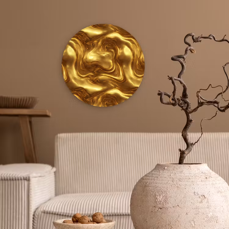 Muurcirkel - Textuur - Vloeibaar - Organisch - Goud — 2