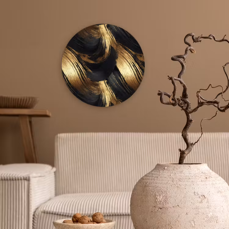 Muurcirkel - Verfstreken - Abstract - Goud - Zwart — 2