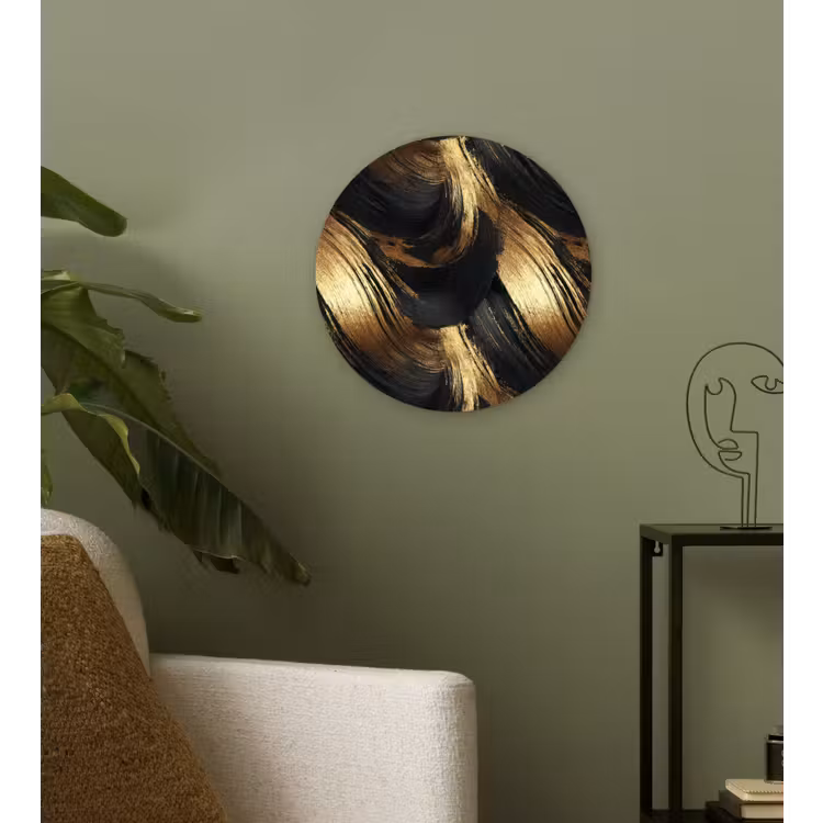 Muurcirkel - Verfstreken - Abstract - Goud - Zwart — 3