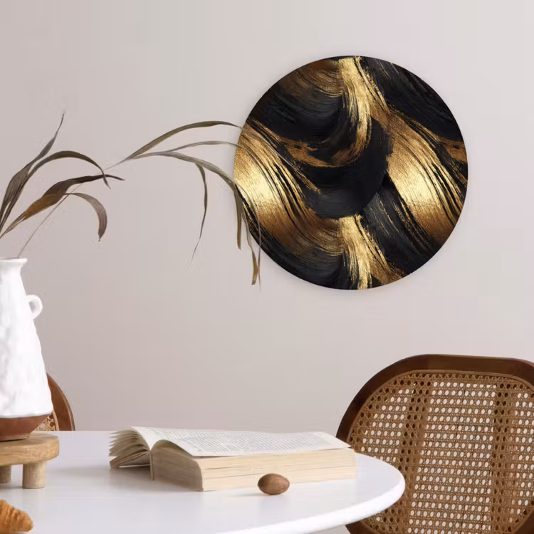 Muurcirkel - Verfstreken - Abstract - Goud - Zwart — 4