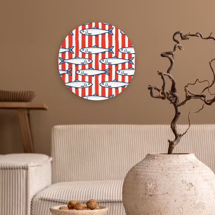 Muurcirkel - Vis - Patroon - Strepen - Illustratie - Rood — 2