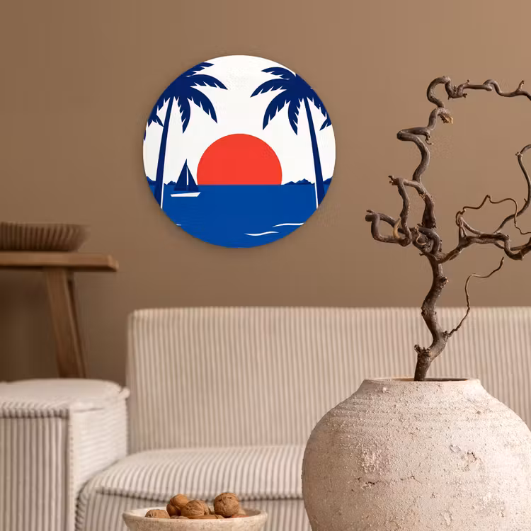 Muurcirkel - Zonsondergang - Zee - Palmboom - Tropisch - Modern — 2