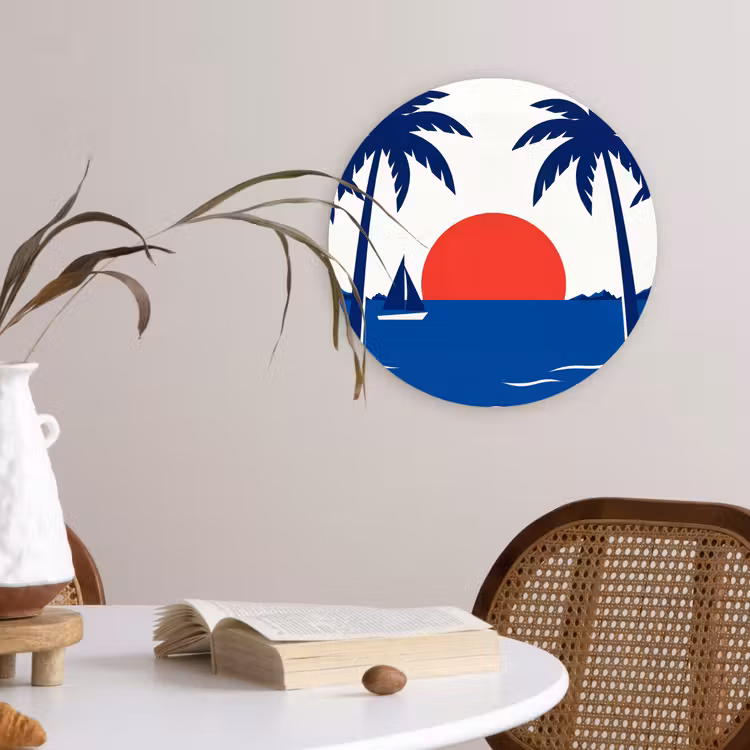 Muurcirkel - Zonsondergang - Zee - Palmboom - Tropisch - Modern — 4