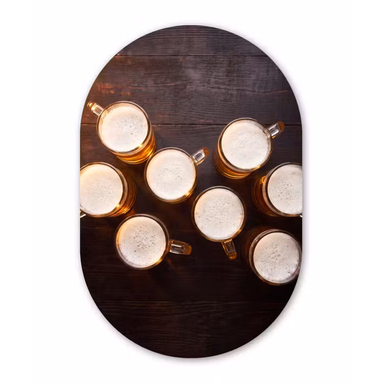 Muurovaal aluminium - Bier - Glazen - Schuim - Hout - Drank — 1