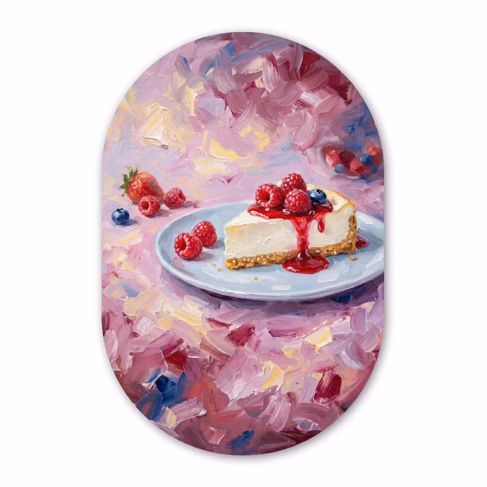 Muurovaal aluminium - Eten - Cheesecake - Bessen - Abstract - Roze — 1