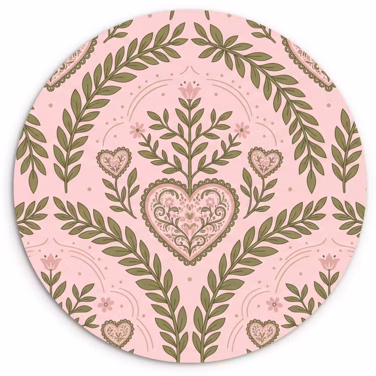 Muurcirkel - Patroon - Hart - Bloemen - Folkloristisch - Roze — 1