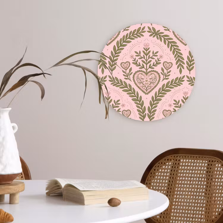 Muurcirkel - Patroon - Hart - Bloemen - Folkloristisch - Roze — 4